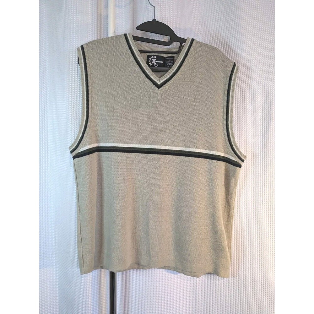 Xtreme Gear Y2K 90s Vintage Stripe Sweater Vest Mens L Beige (G02)